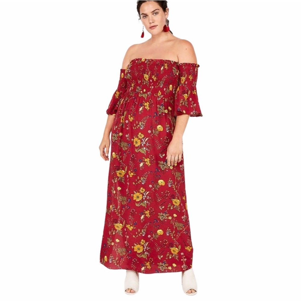 Express off‎ the shoulder smocked floral maxi dress
